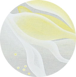 Threshold is a painting by Karolina Duchnowska with a muted, calming color palette on a natural raw cotton canvas. It is an example of modern, minimalist, abstract fine art in size: 100x48 cm.