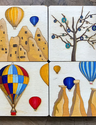 Cappadocia Motif Wooden Coasters