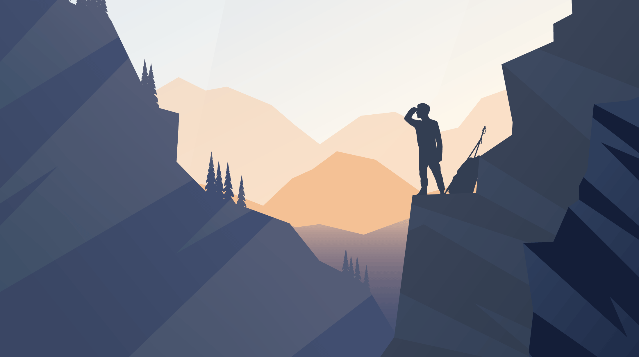 Man standing on mountain with binoculars looking for something.