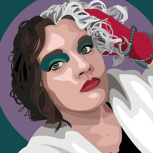 Vector portrait of the artist dressed up as Cruella 