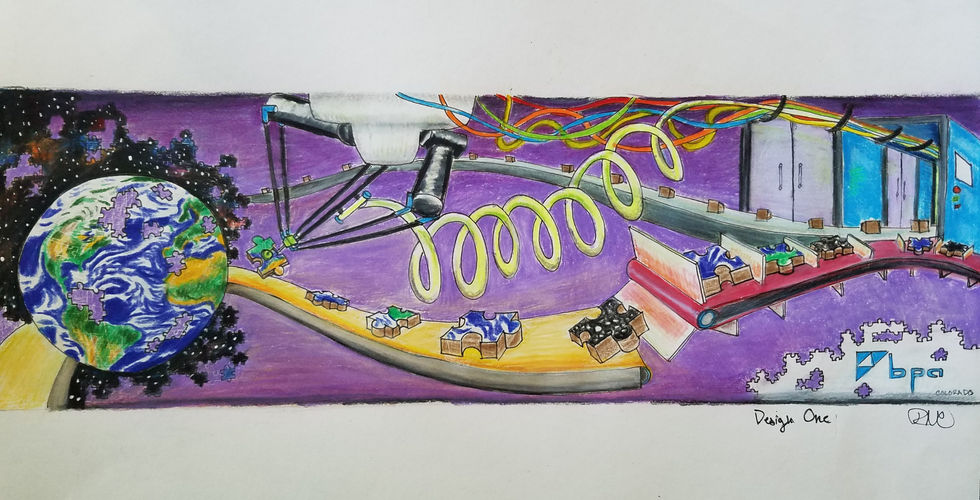 BPA Mural Design 1, Colored Drafts, Color Pencil and Ink
