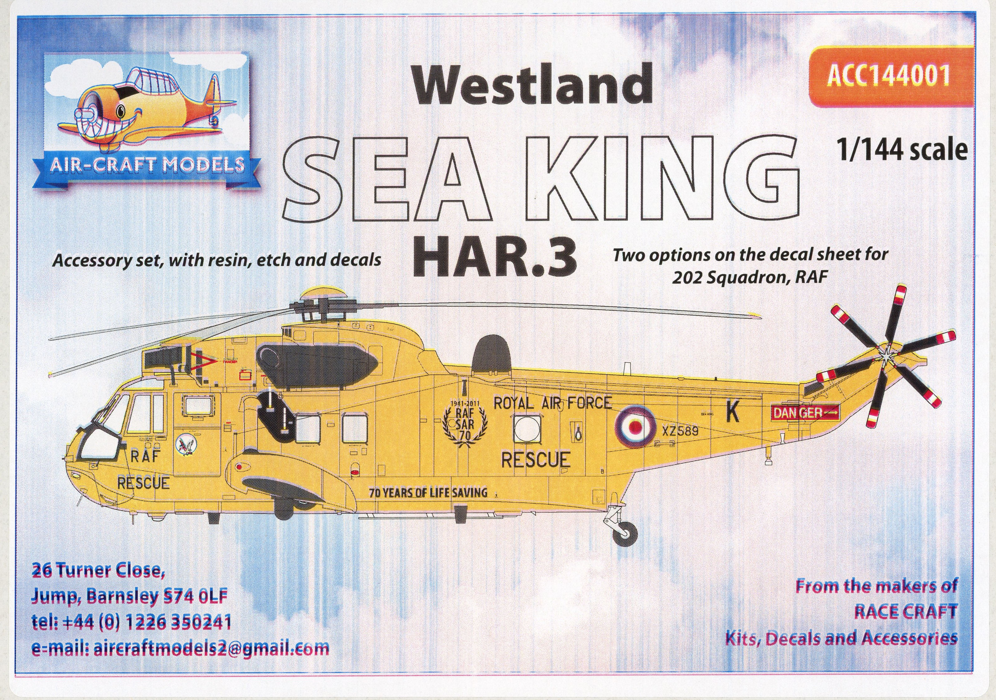 Air-Craft Models ACC144001, Westland Sea King HAR.3, 202 Sqn RAF, a mixed media conversion set in 1/144 scale.