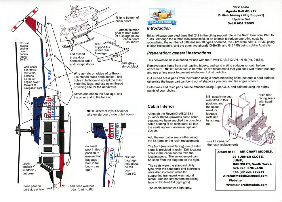Thumbnail: Air-Craft Models ACA72085, a 1/72nd scale resin, photo-etch & decal detail set for the Agusta Bell AB.212 British Airways