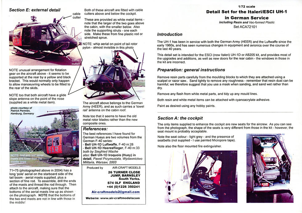 Thumbnail: Air-Craft Models ACA72101, the Bell UH-1D in German military service, a resin update set with decals in 1/72nd scale.