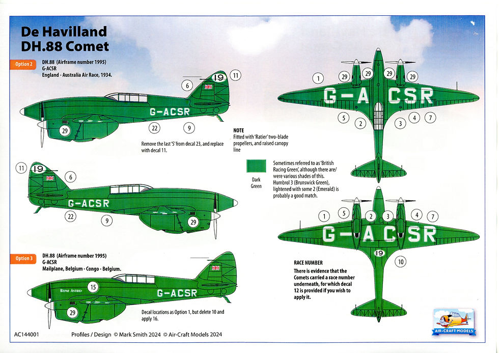 Thumbnail: Air-Craft Models AC144001, De Havilland DH.88 Comet, this resin kit in 1/144th scale features 3 aircraft in the 1934 air race