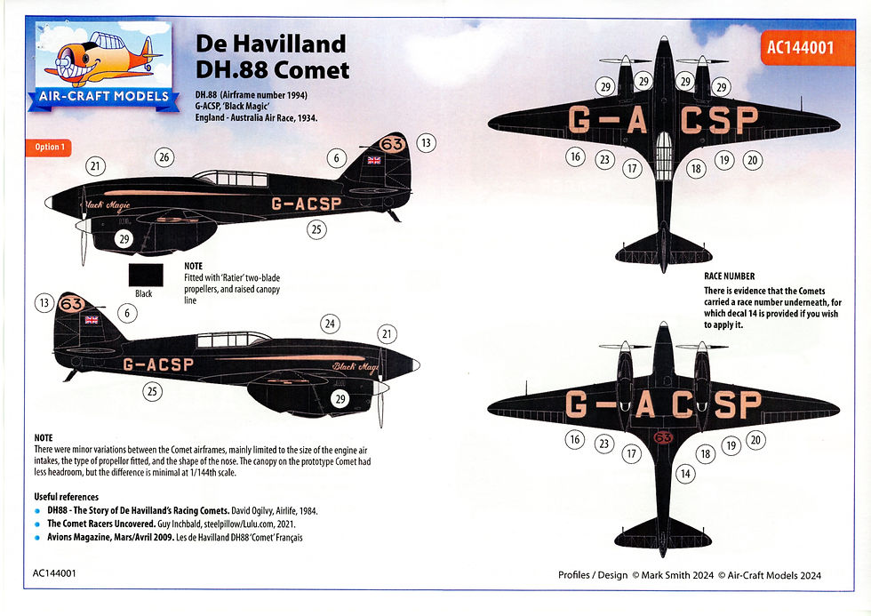 Thumbnail: Air-Craft Models AC144001, De Havilland DH.88 Comet, this resin kit in 1/144th scale features 3 aircraft in the 1934 air race