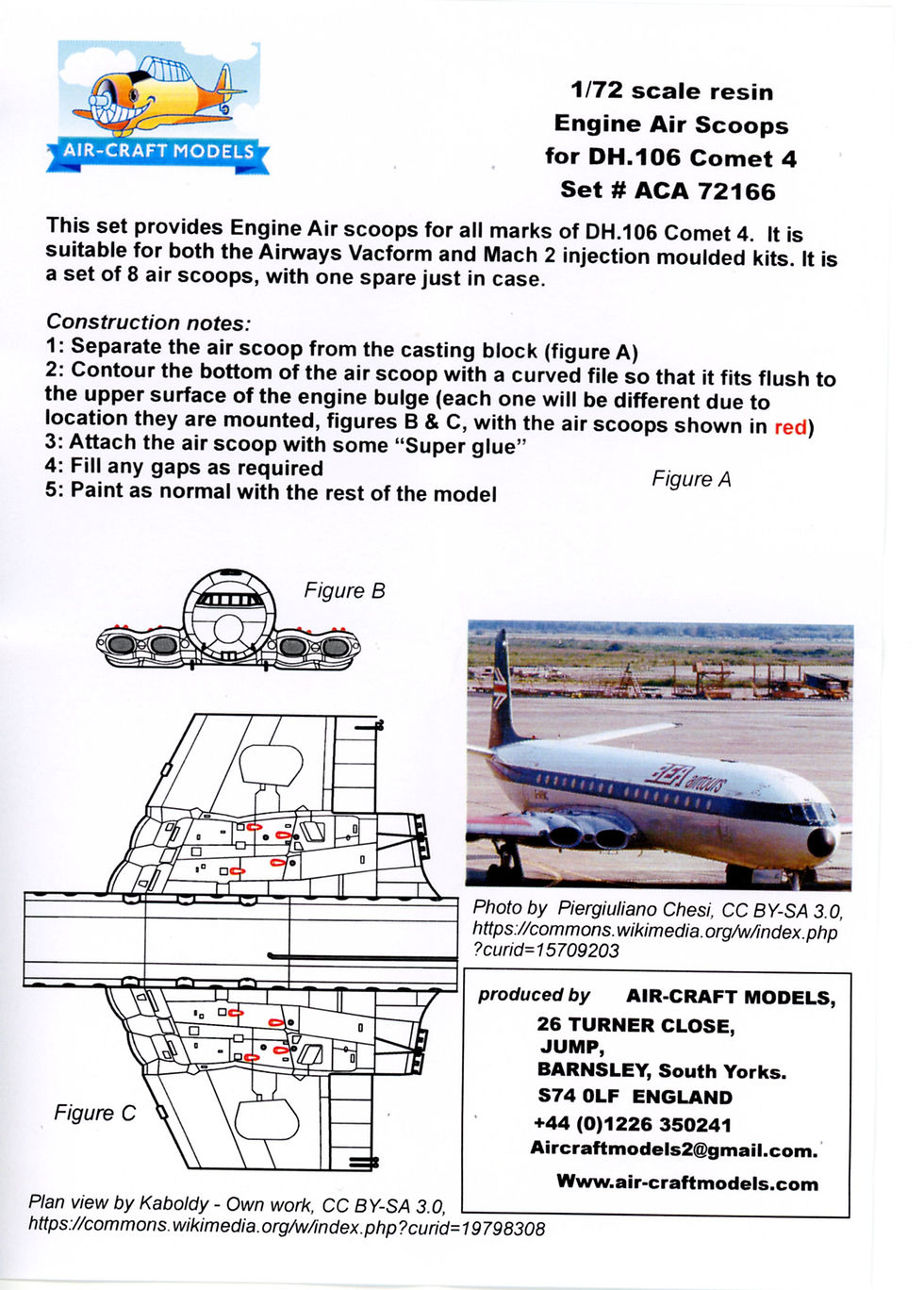 Thumbnail: Air-Craft Models ACA72166, 1/72nd scale de Havilland 106 Comet, Engine Air Scoops, 3D printed resin accessory set.