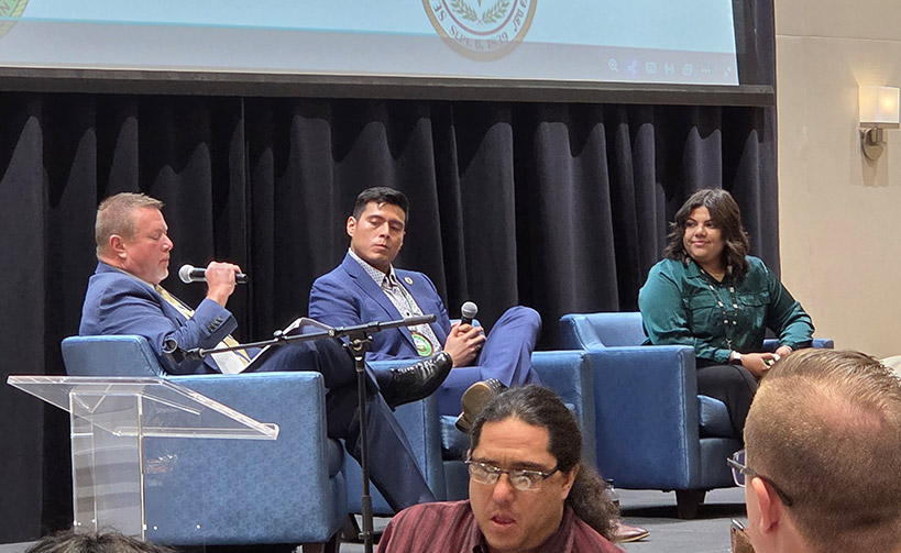 Emcee Johnie Johnson, Cherokee Nation citizen and small business owner, Zechariah Harjo, secretary of the Muscogee Creek Nation, and Kayce O’Field, special assistant with Cherokee Nation TERO