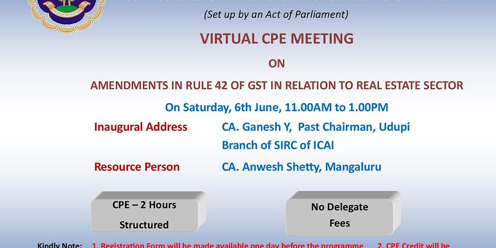 Virtual CPE Meeting organised by Udupi Branch of SIRC of ICAI