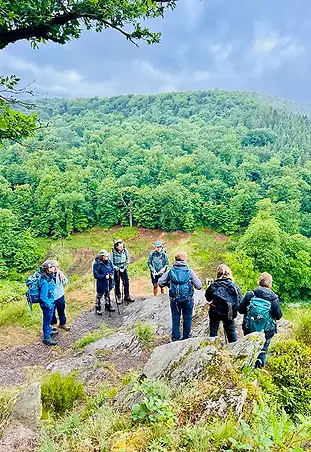 Groupe sur un roché - Séjour randonnée et nutrition en Ardenne belge - Weekend Nutri'Hyalade