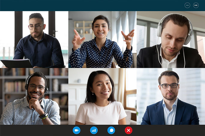 Team working by group video call share i