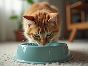 Orange Tabby Cat Drinking Water from a bowl