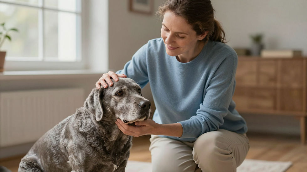 The Woof Pack dog sitter providing pet care to a senior dog.
