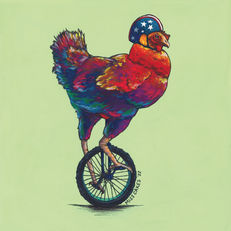 Evel Knievel Unicycle Biker Chick Gouache Painting