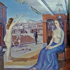 Paul Delvaux, L'Appel (1944), d'après Lorena Di Meo, Facebook et Peintres Liégeois