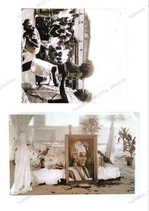 Hubert Ogunde, late Nigerian actor, playwright, theatre manager, and musician, at his funeral in 1990