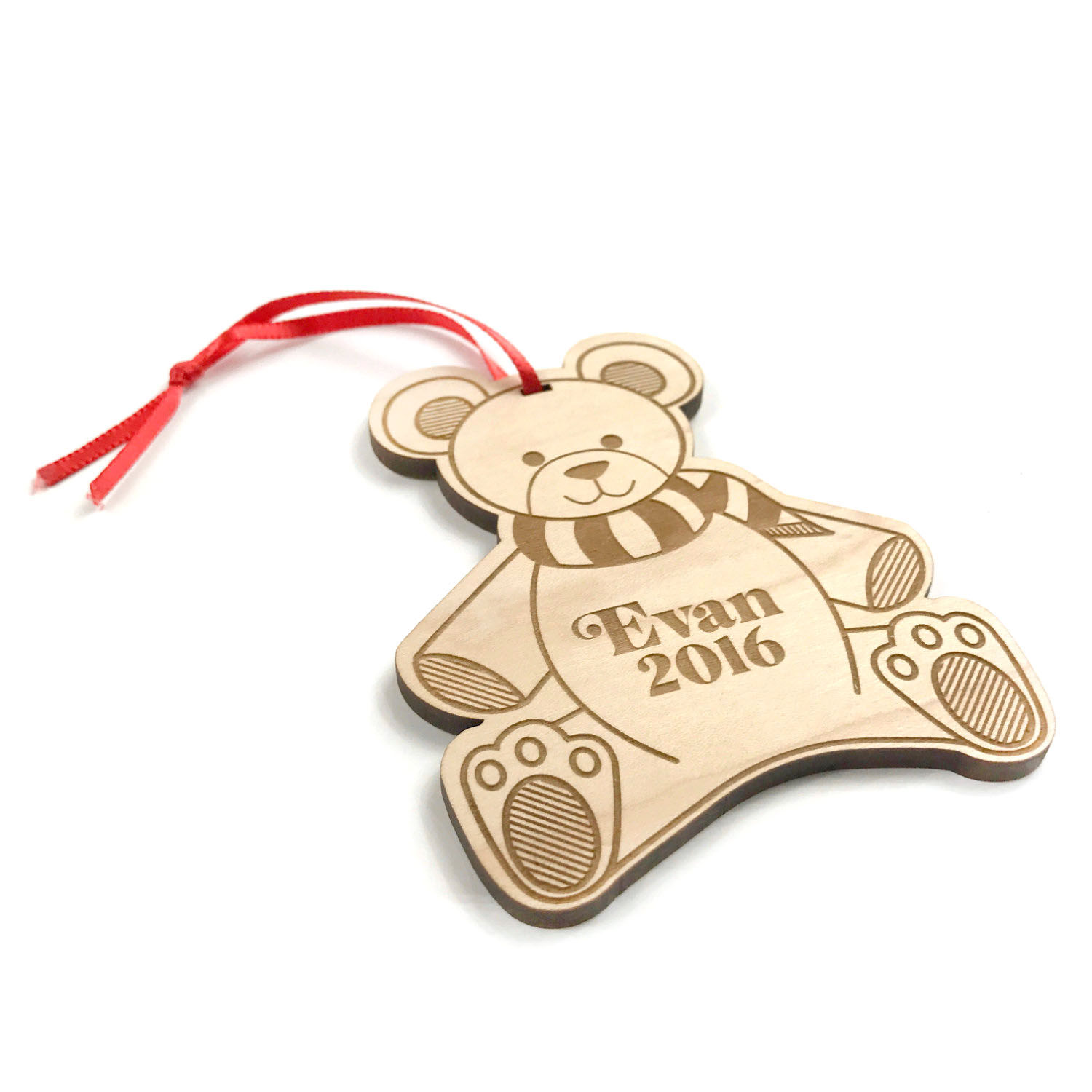 Christmas Teddy Bear Ornament Wooden 40014