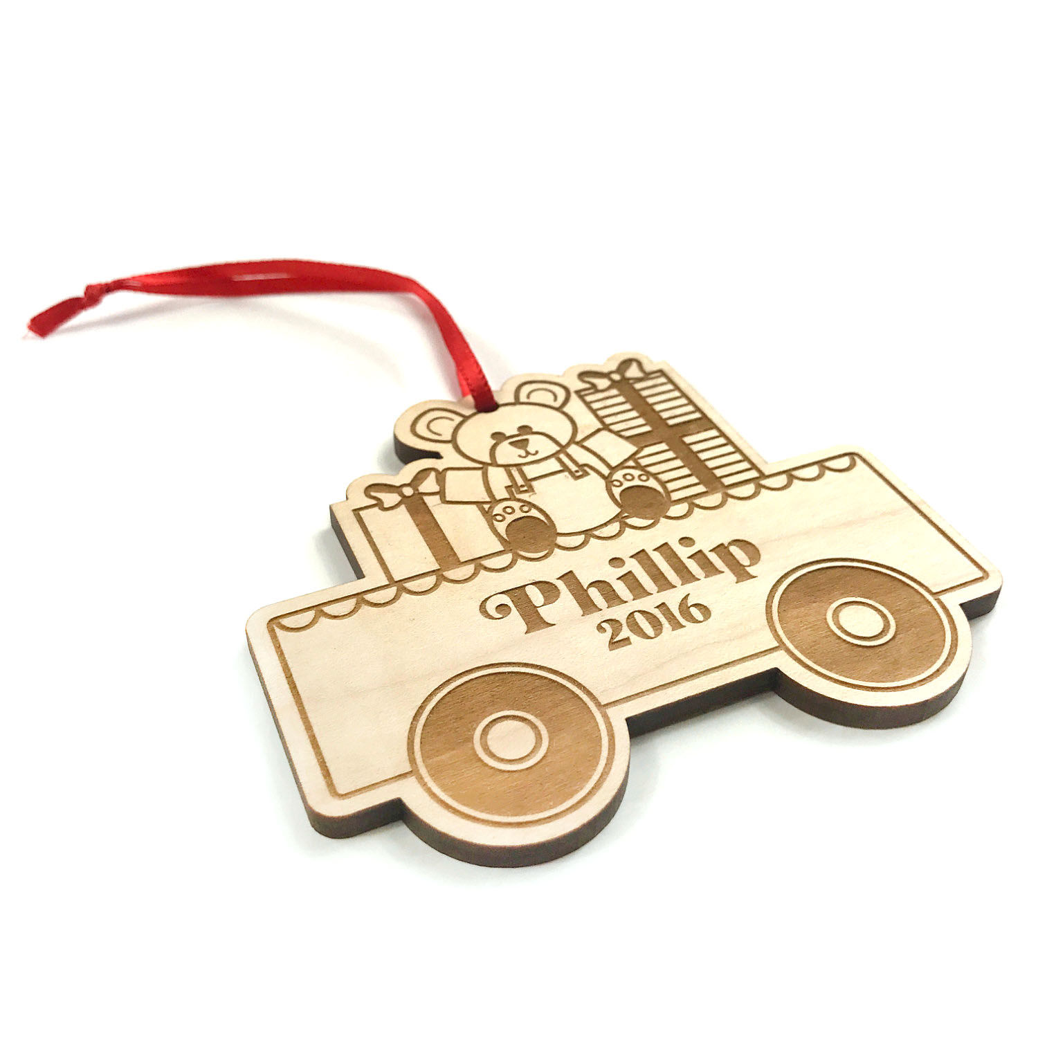 Xmas Train Car with Presents Wooden Ornament 40016