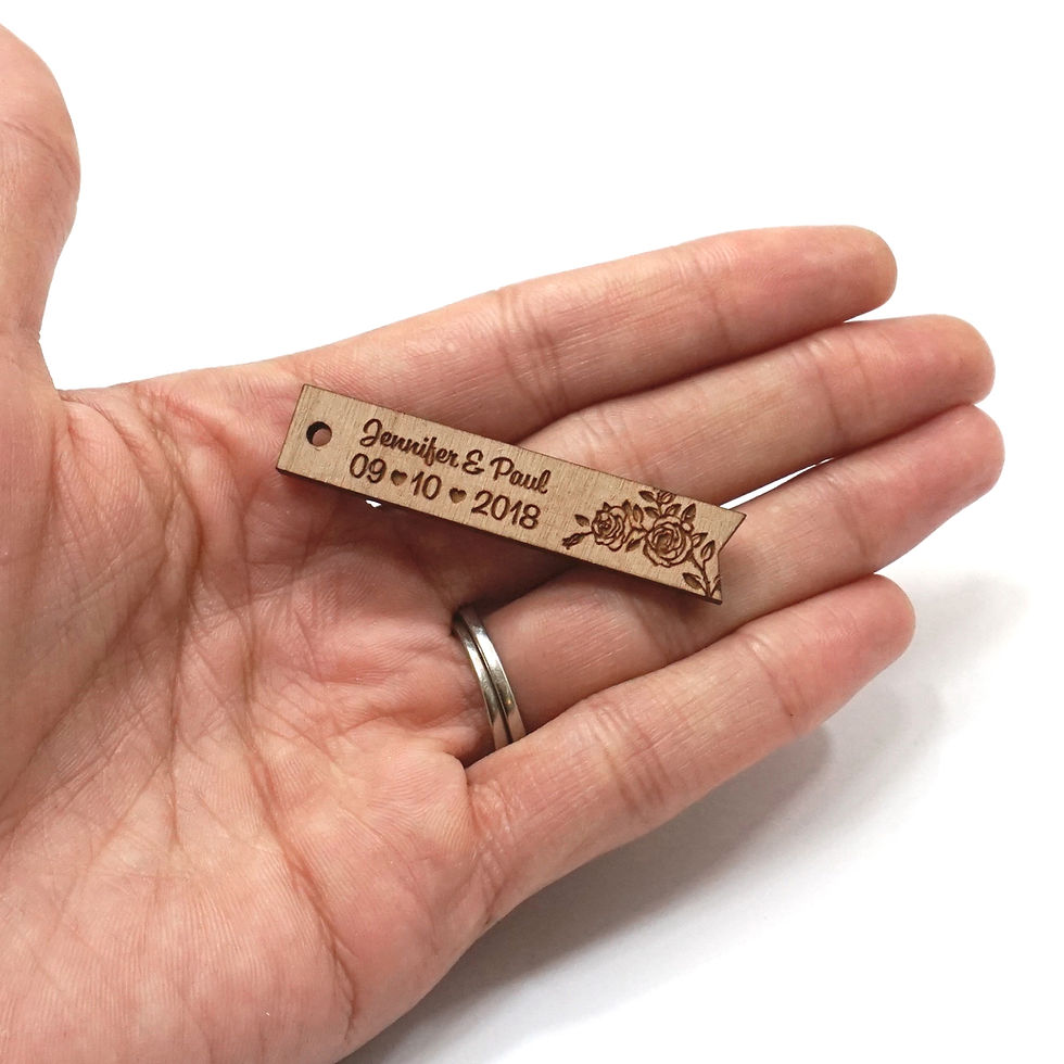 Thumbnail: Wooden Banner Floral Design Favour Tags with one hole 2 inch x 0.4 inch