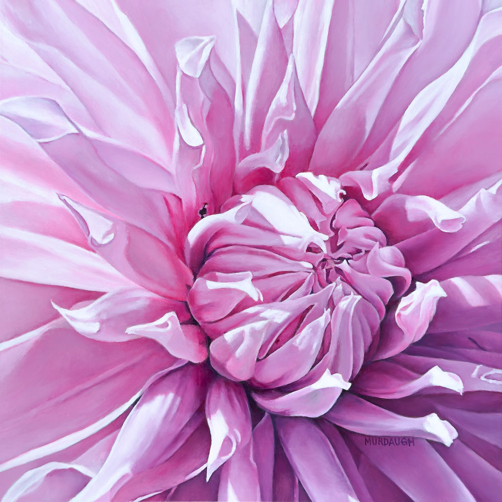 original oil painting of a pink dahlia