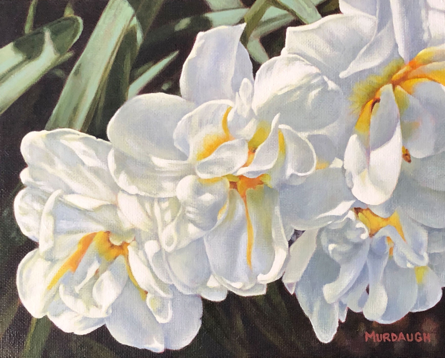 original acrylic still life flower painting of daffodils