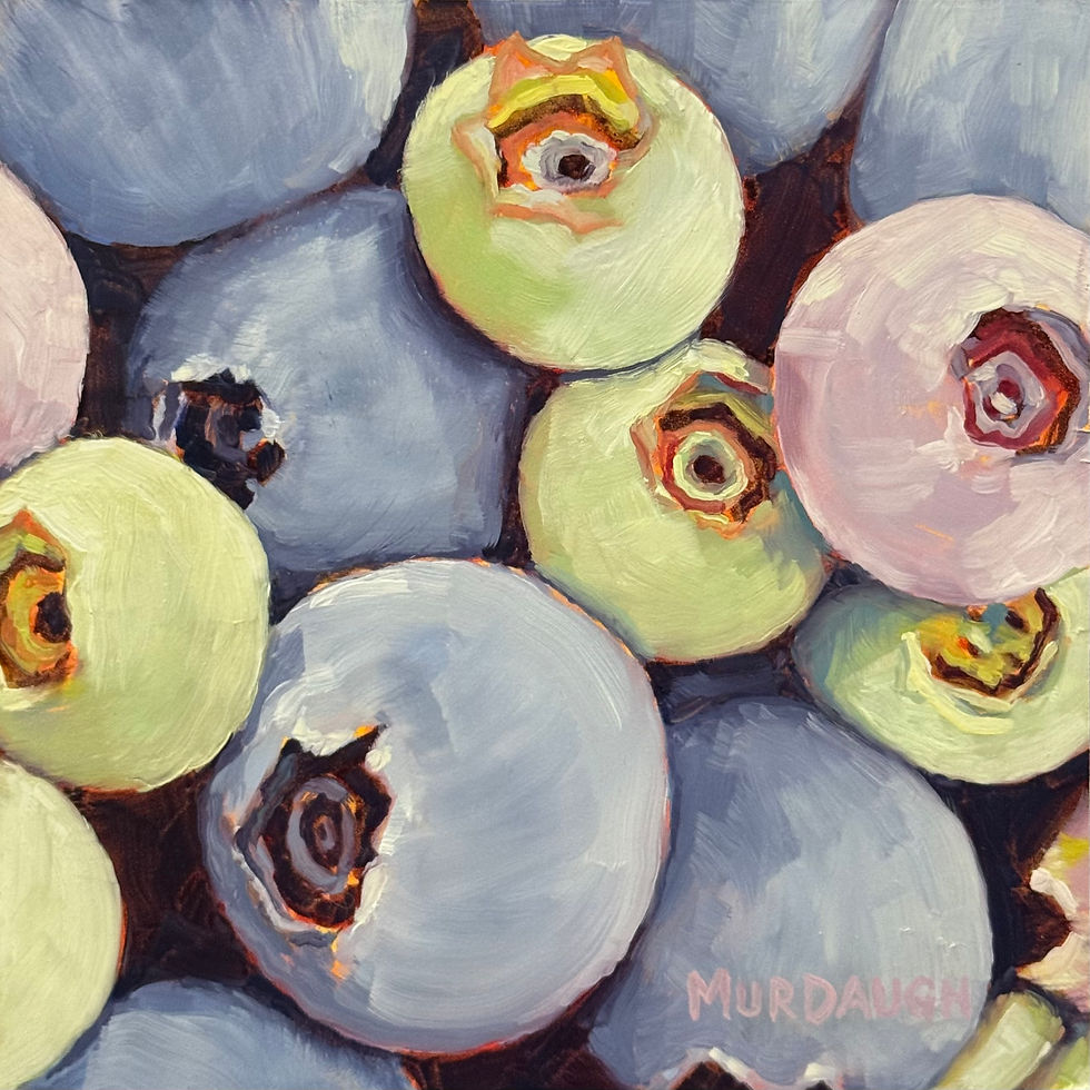 original oil still life painting of a cluster of blueberries