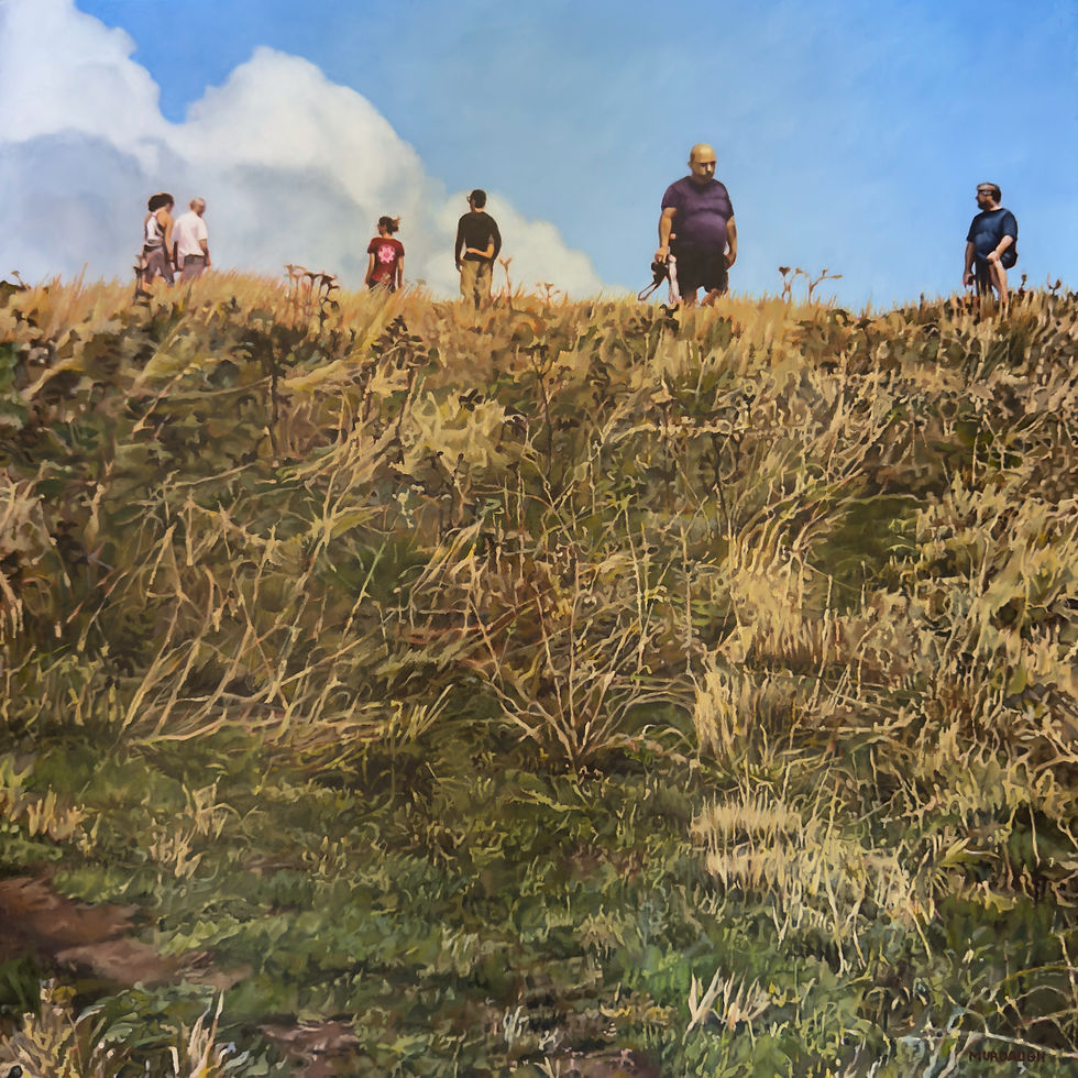 print of painting of hikers on a bald on the appalachian trail on roan mountain carvers gap
