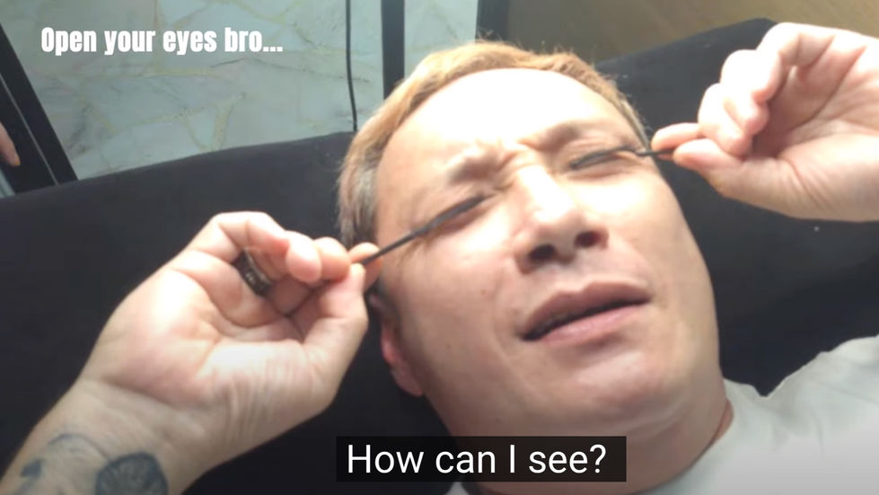 Bruce beautifying his eyes