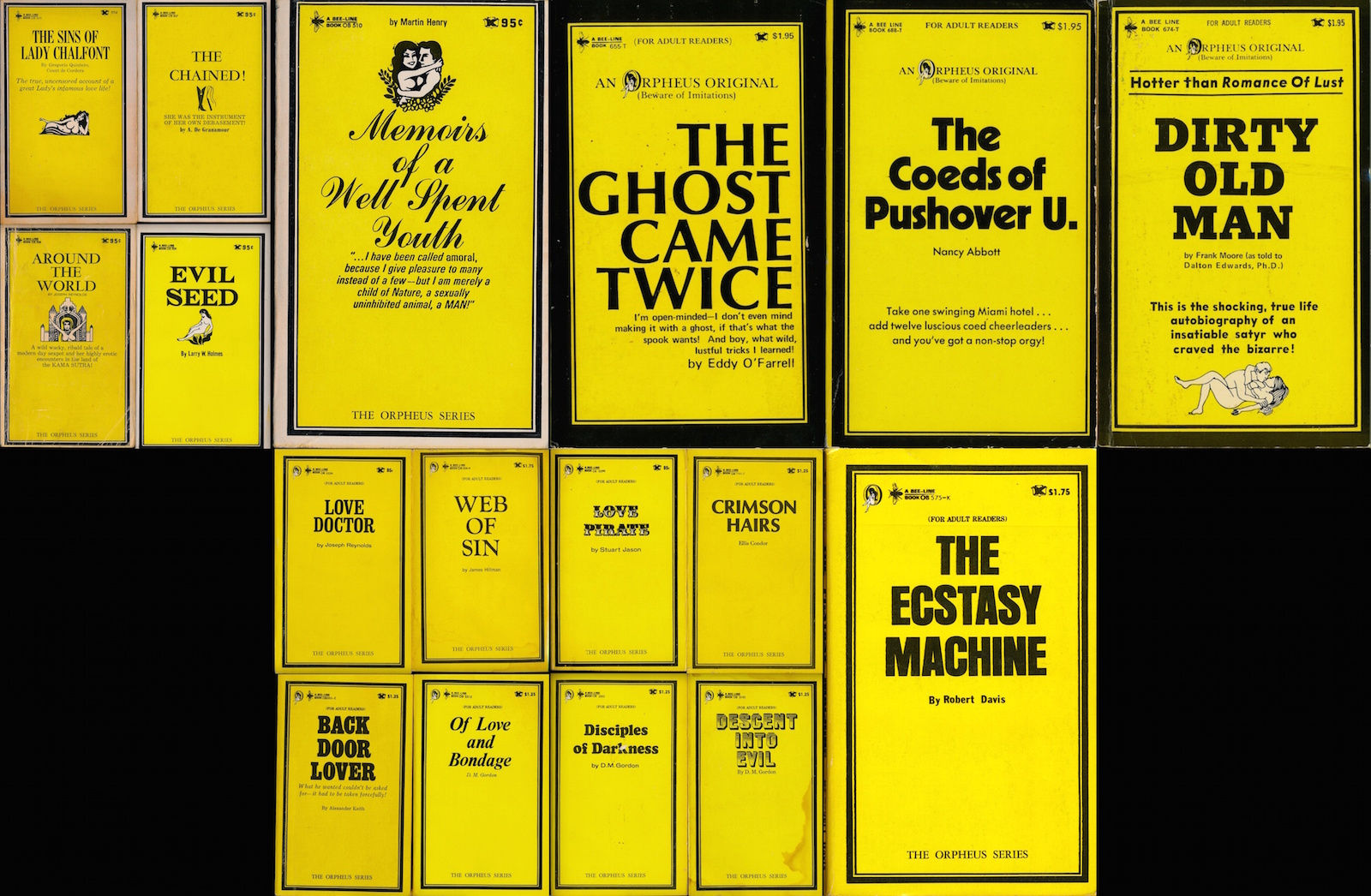 Bee-Line Book: Orpheus Original series (17 vintage adult paperbacks)