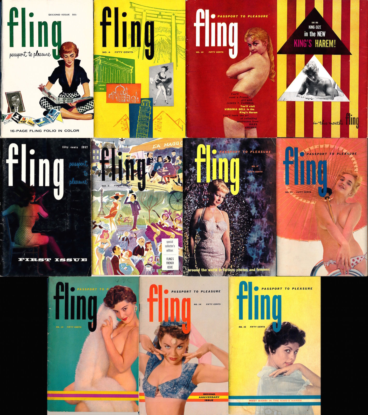 Fling (10 vintage adult digest magazines, 1957-59)