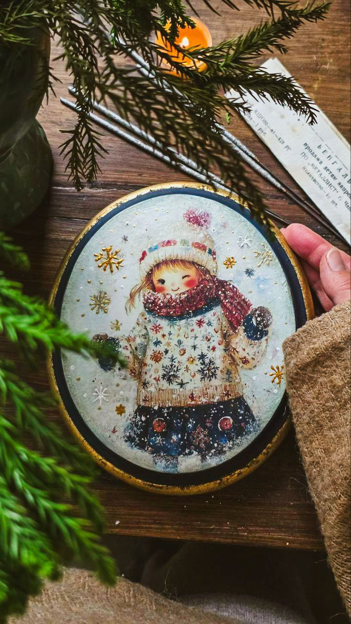 Wooden panel Winter girl