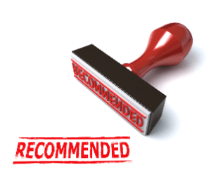Graphic of a stamp with the word 'Recommended' prominently displayed, signifying approval or endorsement