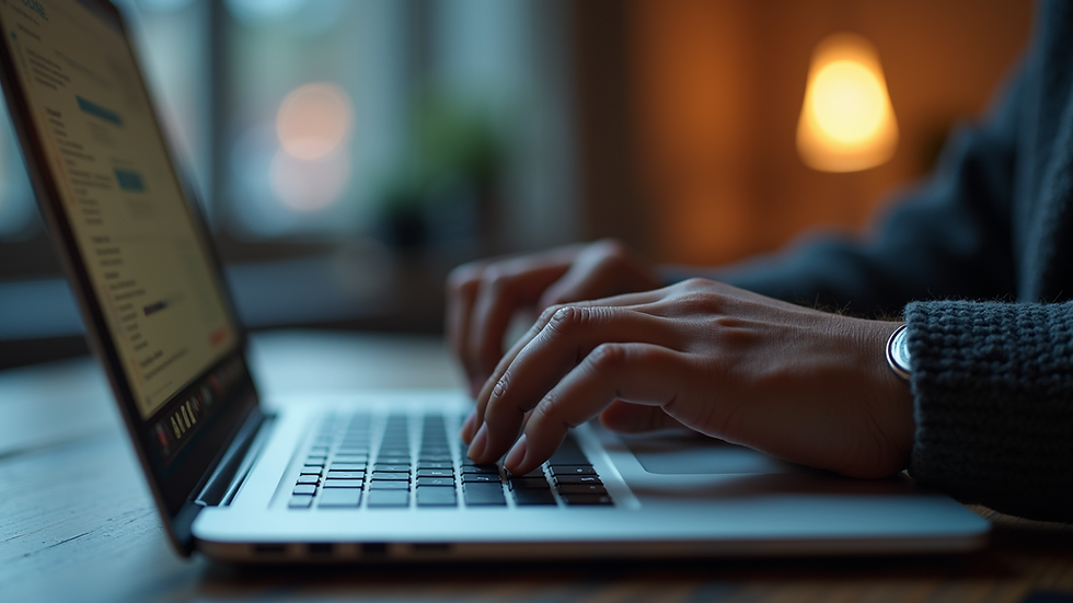 Close-up view of a person typing on a laptop keyboard