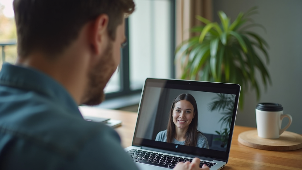 Eye-level view of a person using a laptop for a video call