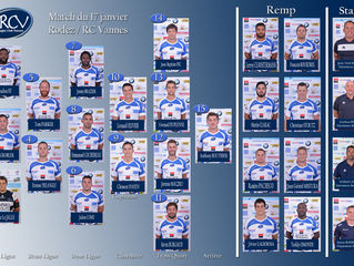 Composition de l'équipe RC Vannes en déplacement à Rodez samedi 17 janvier