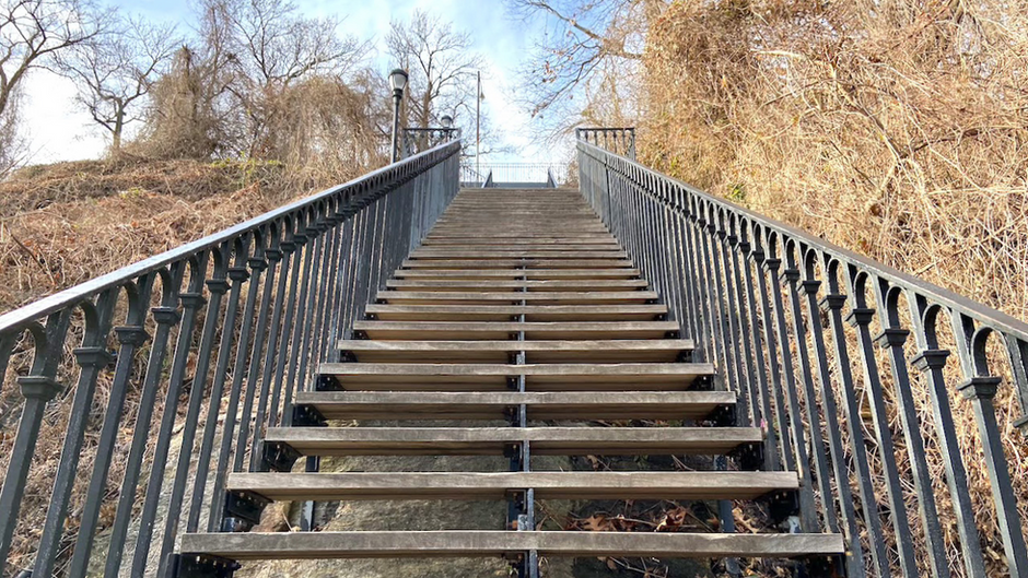 Wooden staircase in Highbridge Park