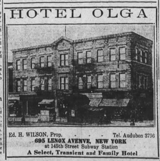 An ad for the Hotel Olga in The New York Age, 1923