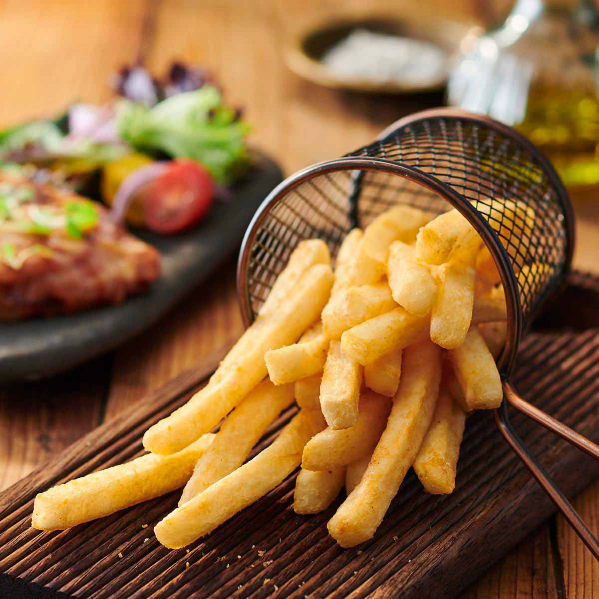 Chips in a rounded metal container