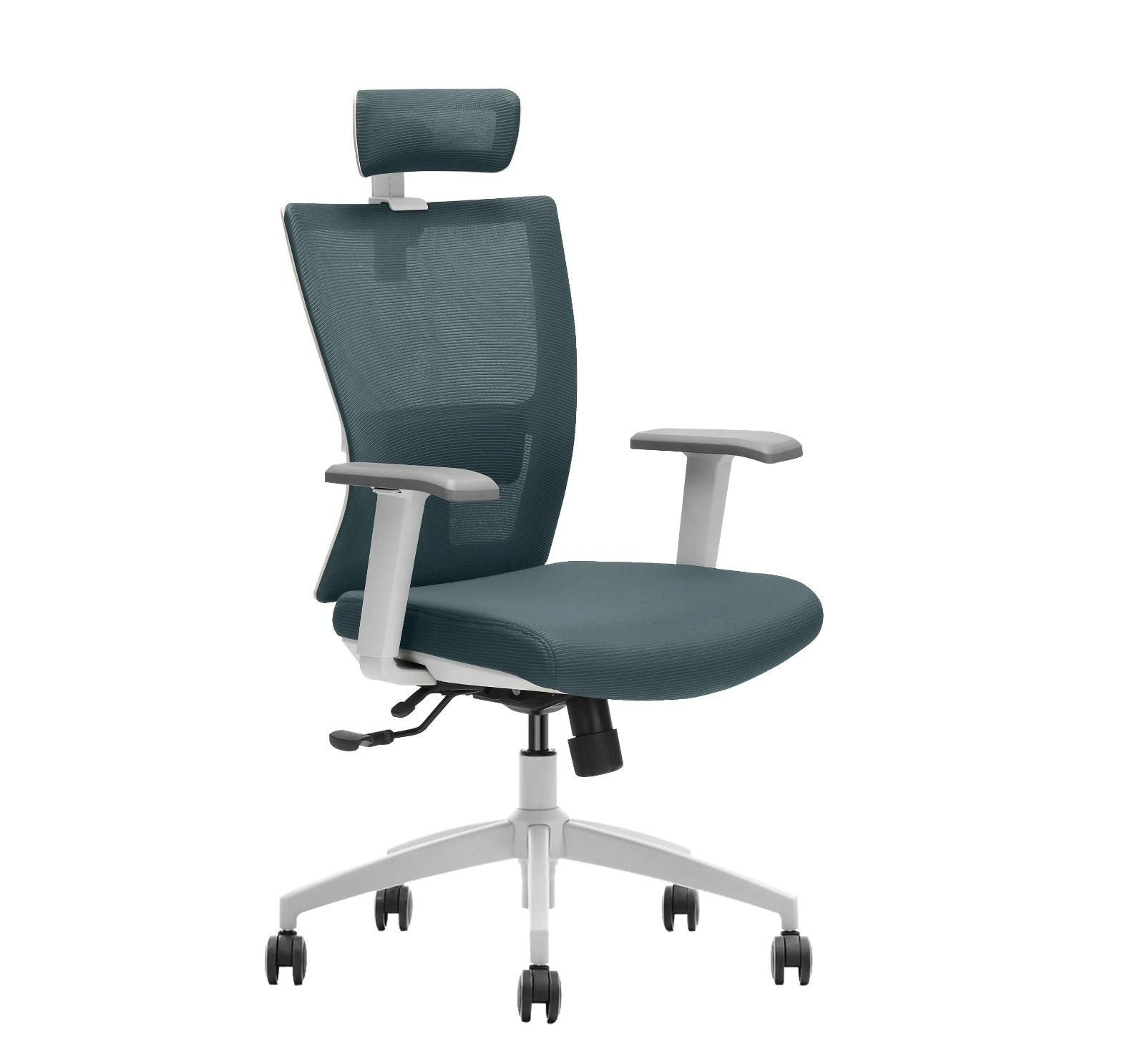 Sillón Ergonómico,  soporte de cabeza ajustable, espalda en malla resistente, asiento tapizado en tela nano.