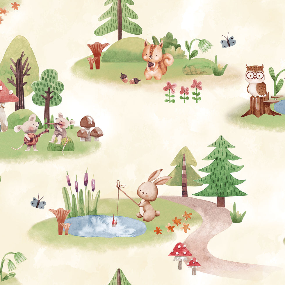 Papel tapiz para paredes infantil, de animales tipo acuarela