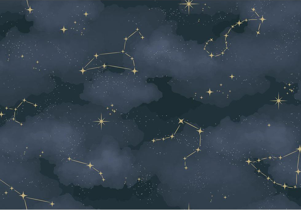 Papel tapiz infantil color azul con diseño de constelaciones