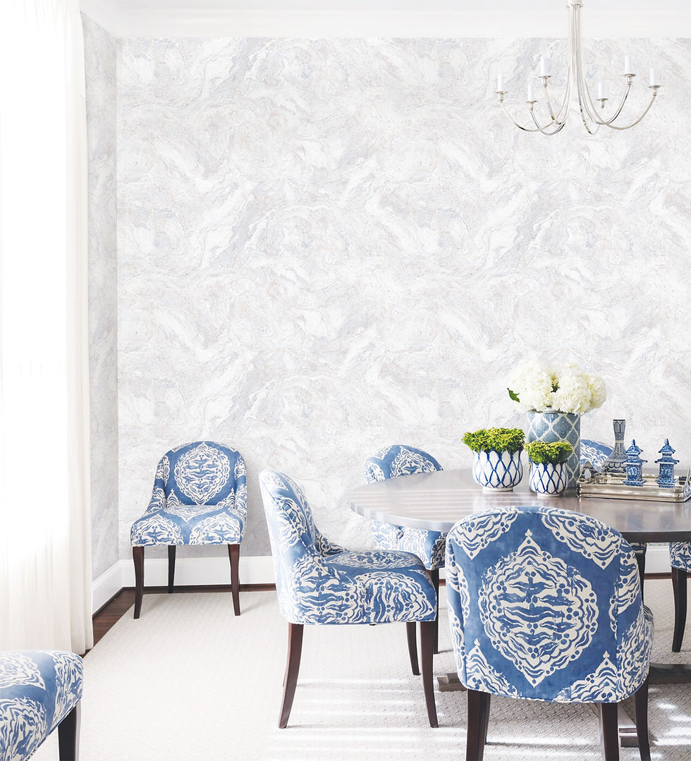 Papel tapiz marmoleado color blanco con azul