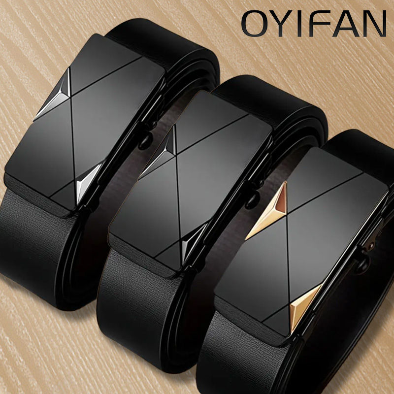 OYIFAN Fashion Men's Belt Men's Genuine Leather Belt Automatic Buckle Ratchet Be
