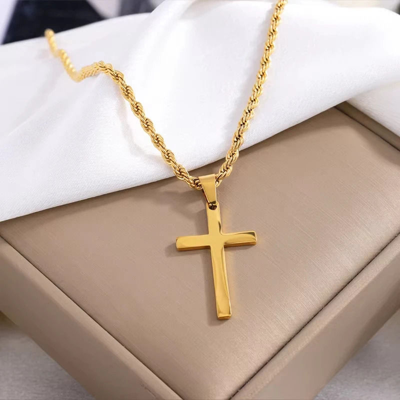 New Stainless Steel Cross Pendant Necklace for Men Women Minimalist Gold Color J