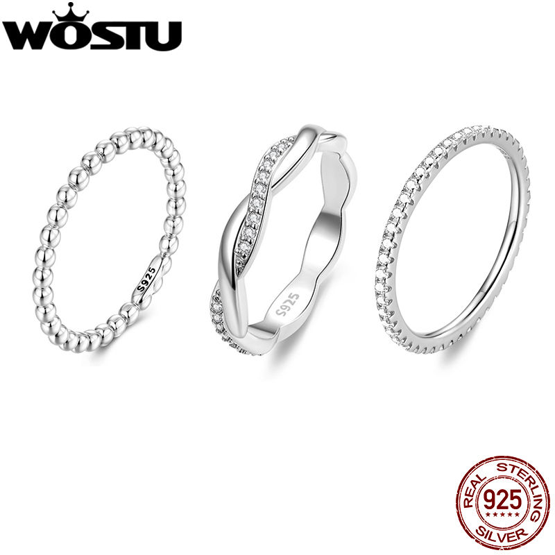 WOSTU Wedding Band Rings for Women 925 Sterling Silver AAA Zircon Stackable Enga