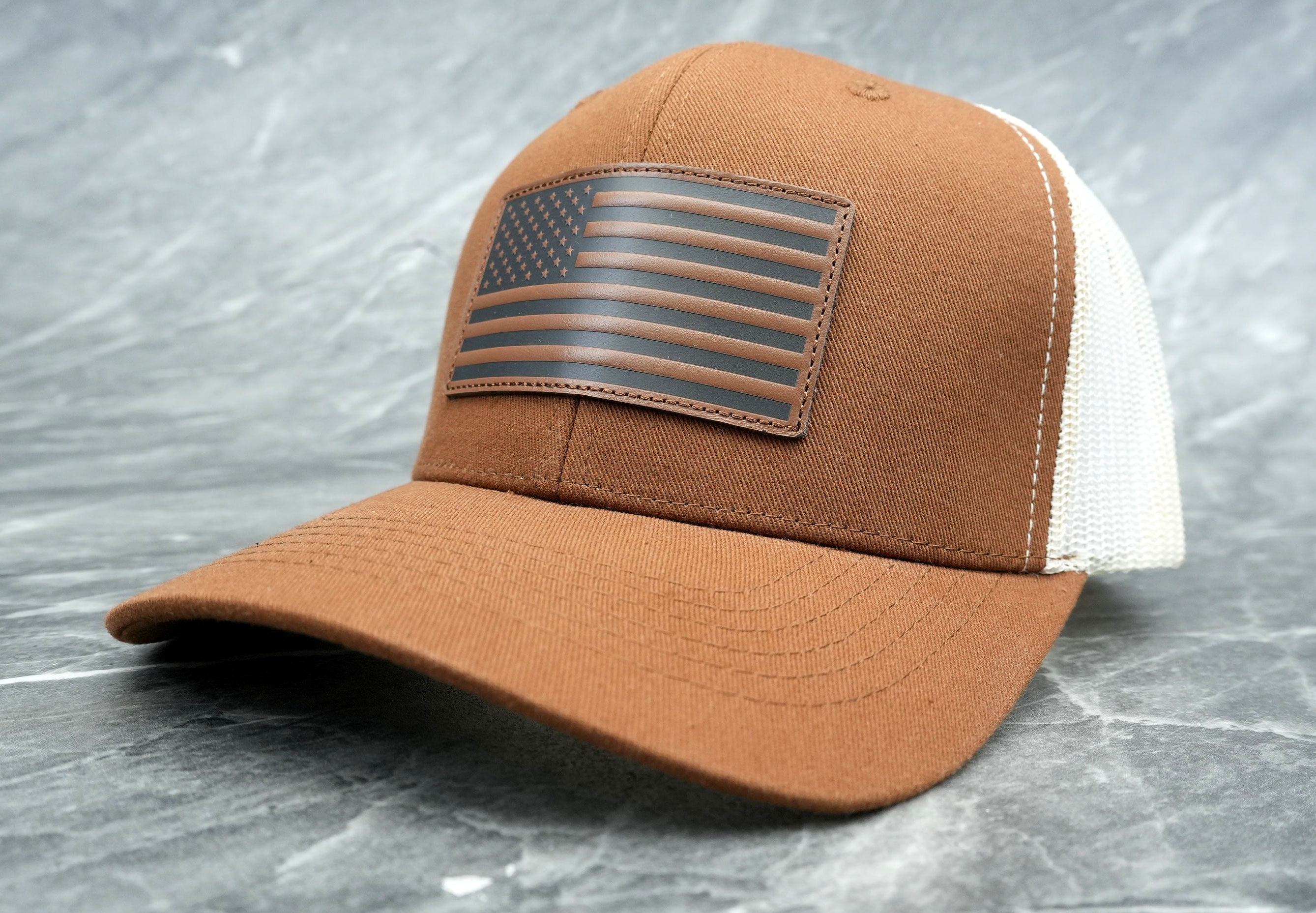Cody James Men’s American Flag Patch Trucker Cap – Caramel