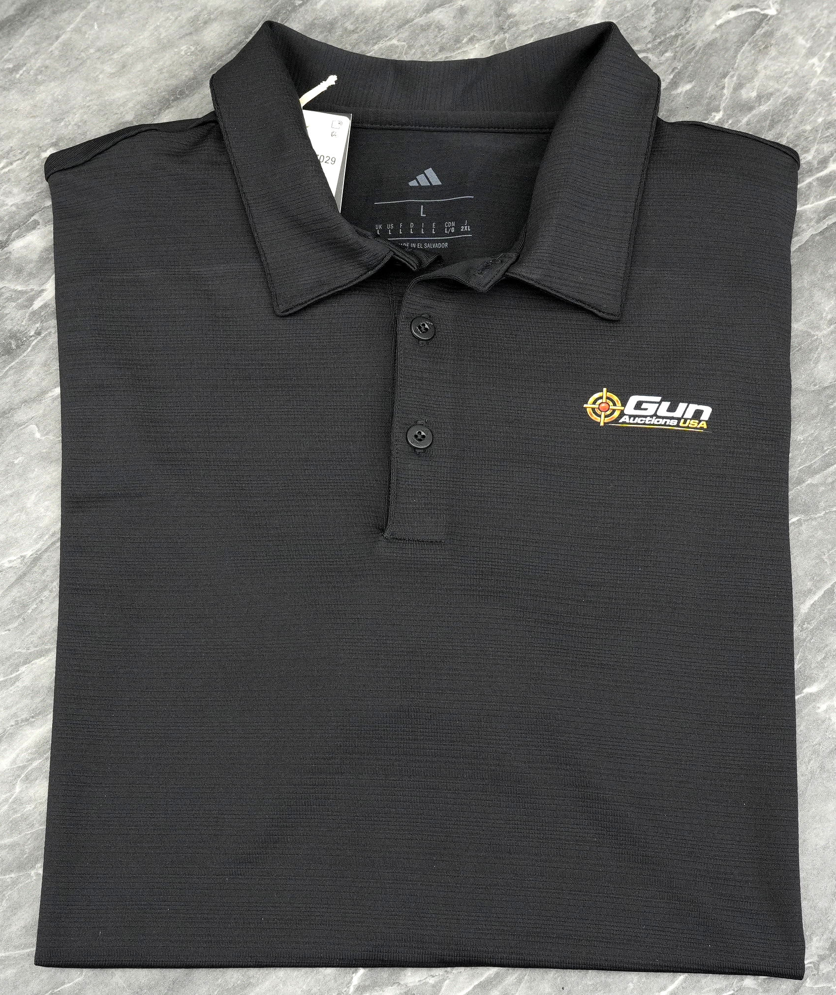 Adidas Men’s Gun Auctions USA Logo Golf Polo – Black, Large