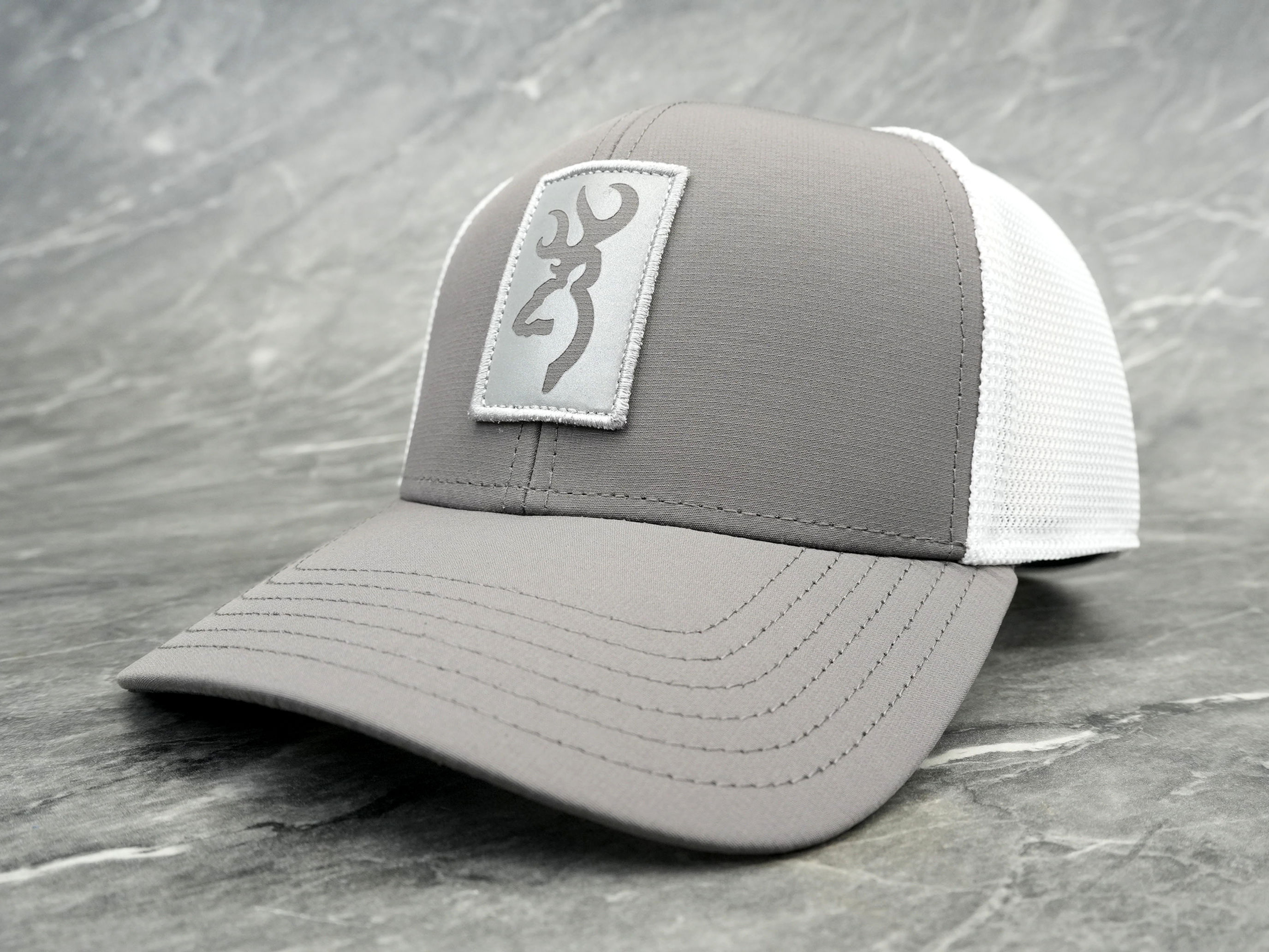 Browning Beacon Gray trucker hat angled front view
