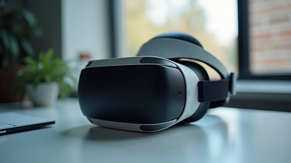 Eye-level view of a VR headset setup on a sleek table