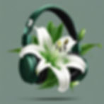 audio, dark green, music, headphones, white lily the flower, realistic.jpg